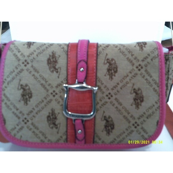 U.S Polo ASSN. Women Purse Zipper and 2 Inside Pockets Pink and Orange Leather - Picture 1 of 4